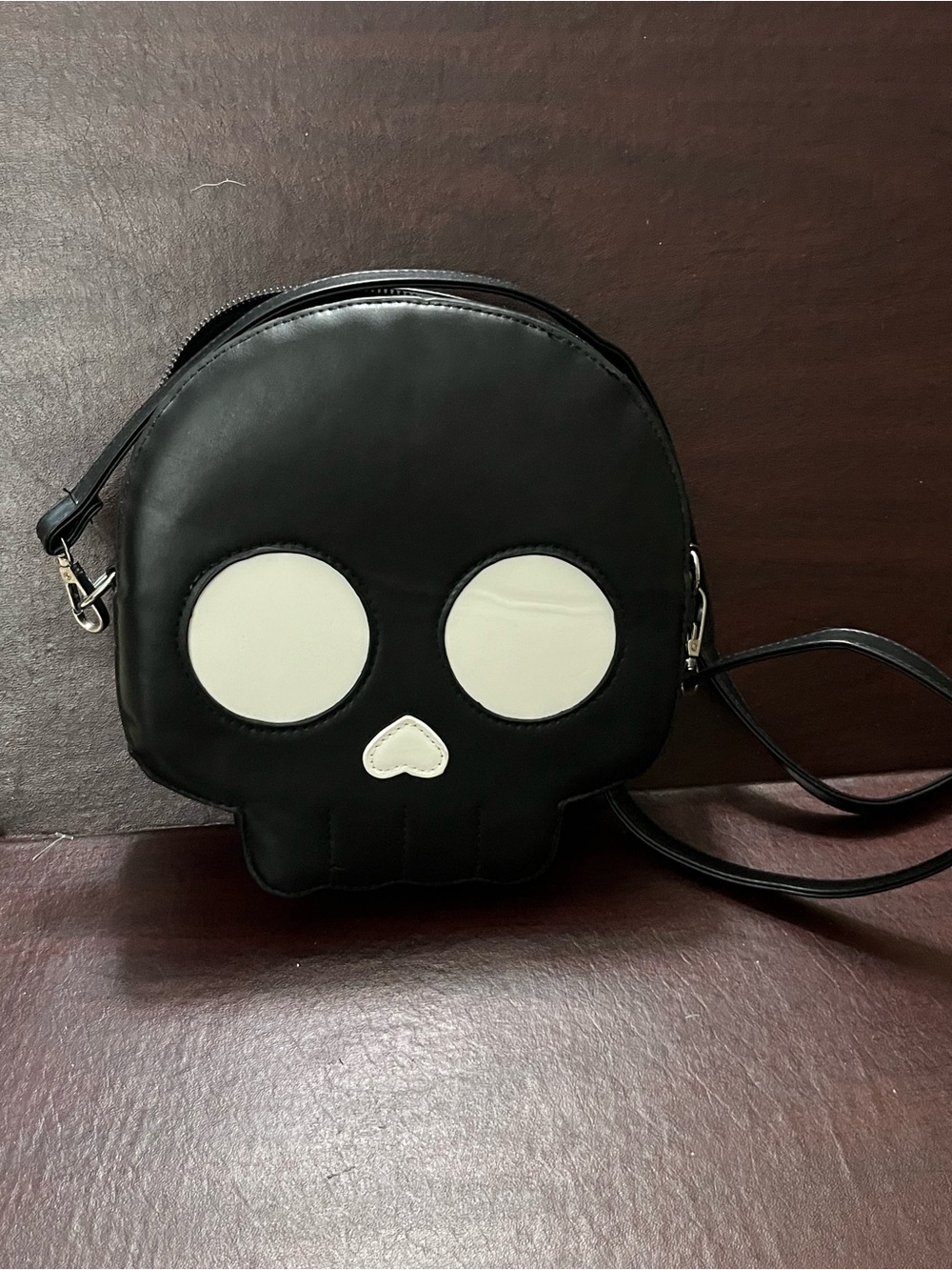 Women's Black Skull Crossbody Bag with White Accent